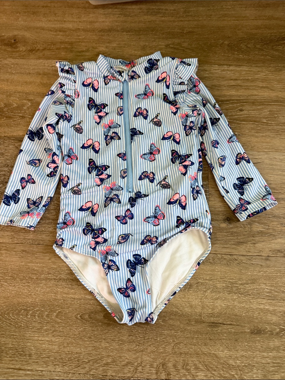 Kensie Girl Blue & Pink Butterfly Long-Sleeve Swim Top